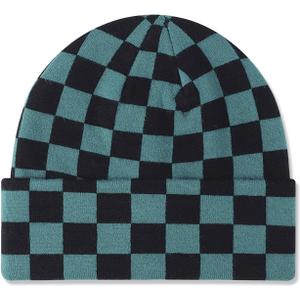 LumiSyne Knitted Beanie - Men Women Checkerboard Pattern Cuffed Slouchy Stretchy Warm Winter Hat Baggy Skull Cap (Green)