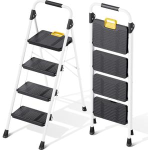 KINGRACK 4 Step Folding Ladder, 800lbs Capacity Step Stool with Safety Lock, Non-Skid Wide Pedals, and Handrail, Lightweight, Household Ladder for Home, Kitchen, Pantry, Closets, and Office Use, White
