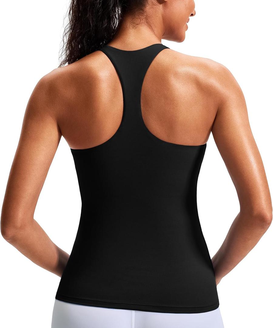 Workout Tank Top with Built in Bra for Women - Racerback Butter Soft Athletic Tops Yoga Tank Tops with Removable Pads (Black, M)