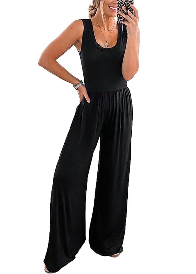 PRETTYGARDEN Women’s Summer Sleeveless Tank Jumpsuits High Waist ,  Long Pants Rompers, Black, Medium