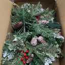 34" Prelit Small Christmas Tree with Lights, Battery Operated Xmas Tree with Pine Cedar Cones & Berries, Frosted Urn Filler, 50 LED Warm Lights with Timer, Outdoor for Porch and Pathway, 2 Pack