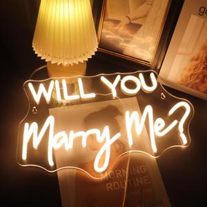 QiaoFei Led Will You Marry Me Neon Sign Word/Letters USB with Dimmer Switch Neon Lights for Room Decor Wedding Engagement Wall Hanging Decoration (Warm white)