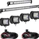 Frienda 8 Pcs 40, 20 Inch LED Light Bar Kit with 4 Inch LED Pods and 12 V Wiring Harness Kit Double Row Utv Truck Light Bars for Trucks ATV Utv SUV Pickup Boat