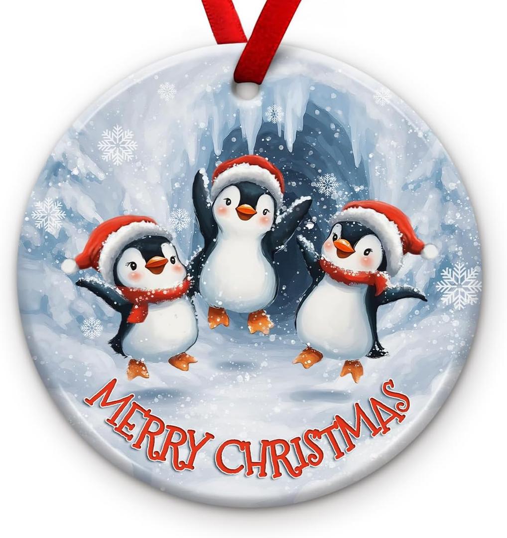 2 x Penguin Celebrate Christmas Ornament 2025  Funny Penguin Family Ornament, Snowflake Winter Holiday Tree Decoration  Xmas Tree Hanging Decor, Mery Ideas for Family, Friends