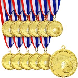 Juvale 12 Pack Award Medals for Adults - Team Participation Trophies with Red, White, and Blue Striped Ribbon, Sports Themed Party Favors (2 in, Metal, Gold)