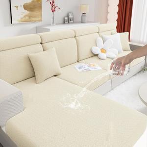 Hyha Waterproof Couch Cushion Covers, Wear Resistant Couch Cover, Anti Slip Sofa Slipcovers Washable, Soft Thick Jacquard Furniture Protector for Pets Dog (3 Packs, Beige), 25"D x 27.5"W x 10"H
