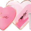 Pink Heart Shaped Party Tableware - Disposable Wedding Engagement Paper Plates Cups Napkins, Valentines Day, Baby Shower, Mothers Day Tableware, Marry Me LOVE Themed Party Supply 68pcs