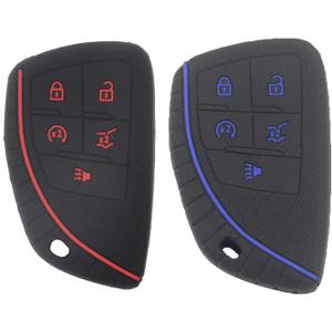 2 x LemSa 2Pcs 5 Buttons Soft Silicone Remote Smart Car Key Fob Cover Case Protector Holder for Chevrolet Corvette 2020 Suburban Tahoe 2021, Red Blue Buttons