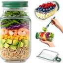 Salad Jar with Side Opening, Salad Pod Mason Jar with Built-In Dressing Cup Leakproof Salad Container To Go, Reusable Meal Prep Jar for Layered Salads, Fruit & Parfait for Work, Gym & Travel