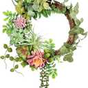 Beinhome 16 inch Succulent Wreath for Front Door, Boho Wreath Artificial Multicolor Succulent Arrangement Decor Spring Wreath Summer Wreaths All Season Door Wreath for Wall and Home Decoration