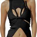 Women Strapless Crop Top Sexy Hollow Out Twist Front Knitted Tank Tops Sleeveless Y2K High Neck Cut Out Sweater Vest (Medium, Black)