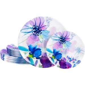 DaYammi 20 Pcs Purple Plastic Plates with Watercolor Floral Plates Heavy duty Watercolor floral Plastic Plate 10.25 inch Dinner plates and 7.5 inch Dessert plates for Party Wedding