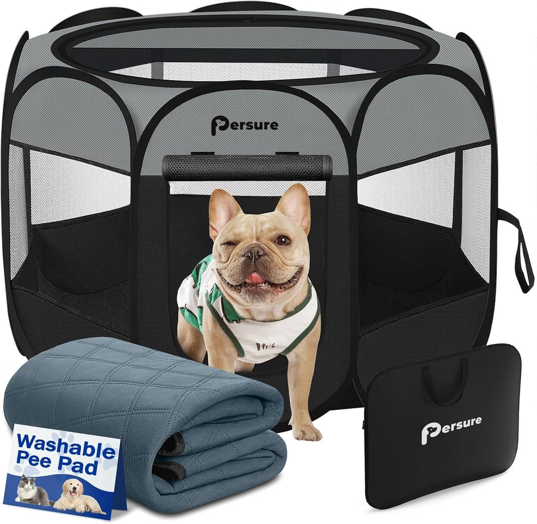 Dog Cat Playpen Indoor Outdoor for Puppy Pet Dogs Cat Recovery After Surgery, Dog Tent Crates Cage Indoor/Outdoor, Portable Pop Up Kennel with Carrying Case for Travel (Dark Grey with Pad, Medium)