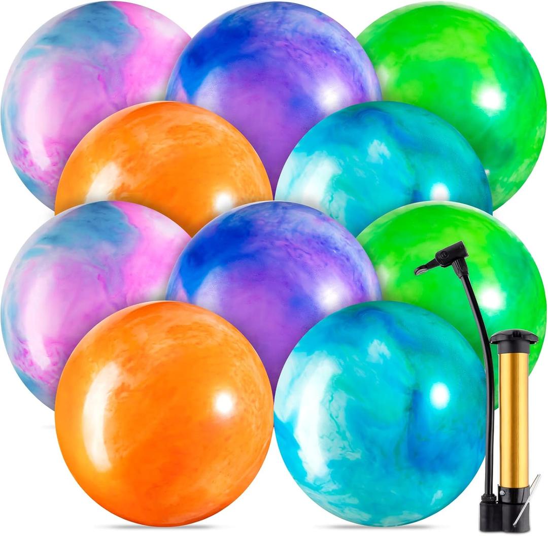 Jexine 10 Pcs 15" Marbleized Bouncy Balls PVC Big Inflatable Balls Playground Bouncing Kickball with Pump for Backyard Beach Indoor Outdoor Game Party Favor(Multicolor)