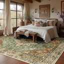 RELEANY Area Rugs 8'x10' Washable Non-Slip, Floral Vintage Distress Print Pattern Medallion Carpet for Living Room Bedroom Dining Room, Brick Red Rust Neutral Brown Burnt Orange Green
