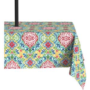 LVTXIII Rectangle Outdoor Tablecloth with Umbrella Hole and Zipper, Water-Repellent 60 x 84 Inch Patio Table Cover for Picnic, Garden, Backyard Dining, Damask Red