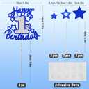 Happy 1st Birthday Cake Topper Decoration Blue Silver Glitter Toppers First Year Around the Sun 1 Year Old Party Decor Celebration Cupcake Toppers