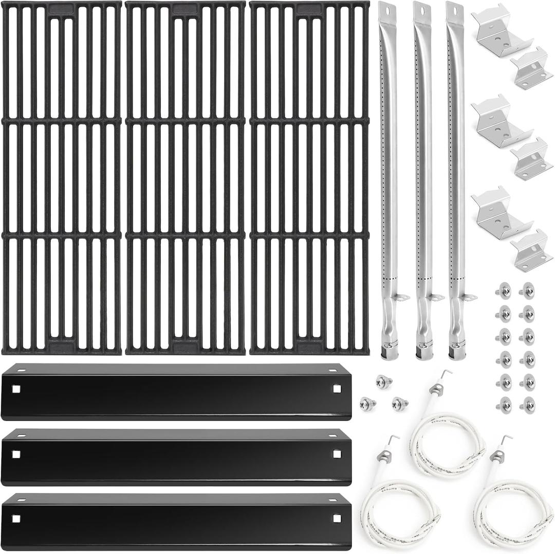 Grill Parts for Chargriller 3001 5050 5650 5072 3072 3008 4000 3030 3000 4208, King Griller 5252,Cast Iron Grill Grates, Porcelain Steel Heat Tents, Grill Burner, Ignitors Replacement