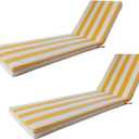 Lounge Chair Cushions Set of 2 for Outdoor Furniture 74x21x2.7 inch Premium Outdoor Chaise Lounge Cushions (Yellow+White Stripes), Standard