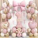 Dusty Pink Balloon Number 1 for 1st Birthday Decorations Girls, Blush Baby Pink Gold White Sand Latex Balloons with Bow Heart Foil Balloons for Boho First 1 Year Old Birthday Anniversary Party Decor