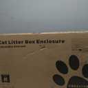 Cat Litter Box Enclosure, Hidden Litter Box Cabinet Furniture with Bell, Indoor Cats House, Farmhouse Style, 31.5 x 19.7 x 20.9Inches, for Hallway, Bedroom, Rustic Brown and White CB82414X