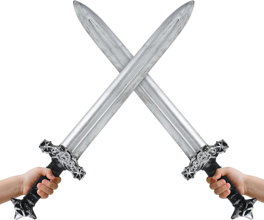 2pcs Toy Sword Roman Sword Halloween Cosplay Medieval Knight Accessory Silver Gold