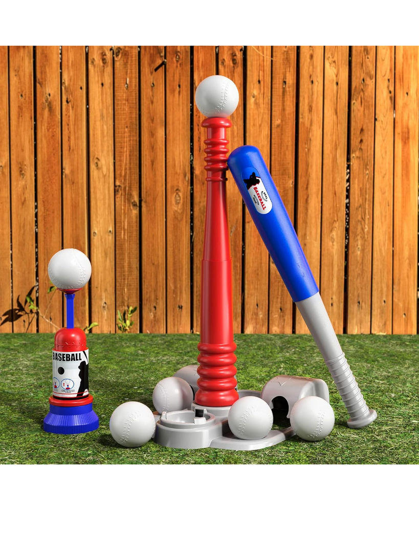 TEMI Kids Baseball Tee, T Ball Set for Kids and Toddlers, includes 6 Balls, Teeball Batting Tee,Pitching Machine, Outdoor Sport Toy Games for Boys & Girls, Kids Ages 3-12 Years