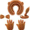 Haysandy 5 Pcs Lion Costume Set Lion Ears Headband Paw Gloves Bow Tie and Tail Halloween Cosplay Party Accessories for Kids Animal Themed Costume Dress up
