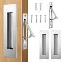 HBL' Pocket Door Hardware Set – 2 Recessed Flush Finger Pulls & 1 Edge Pull, Made of 304 Stainless Steel, Template Included, Silver