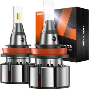 SEALIGHT H11/H9/H8 Light Bulbs, 800% Ultra-Brightness than Halogen, 10-Year Extended Lifespan, 6500K White Illumination for Automotive H11 Lights, Plug-N-Play, Pack of 2