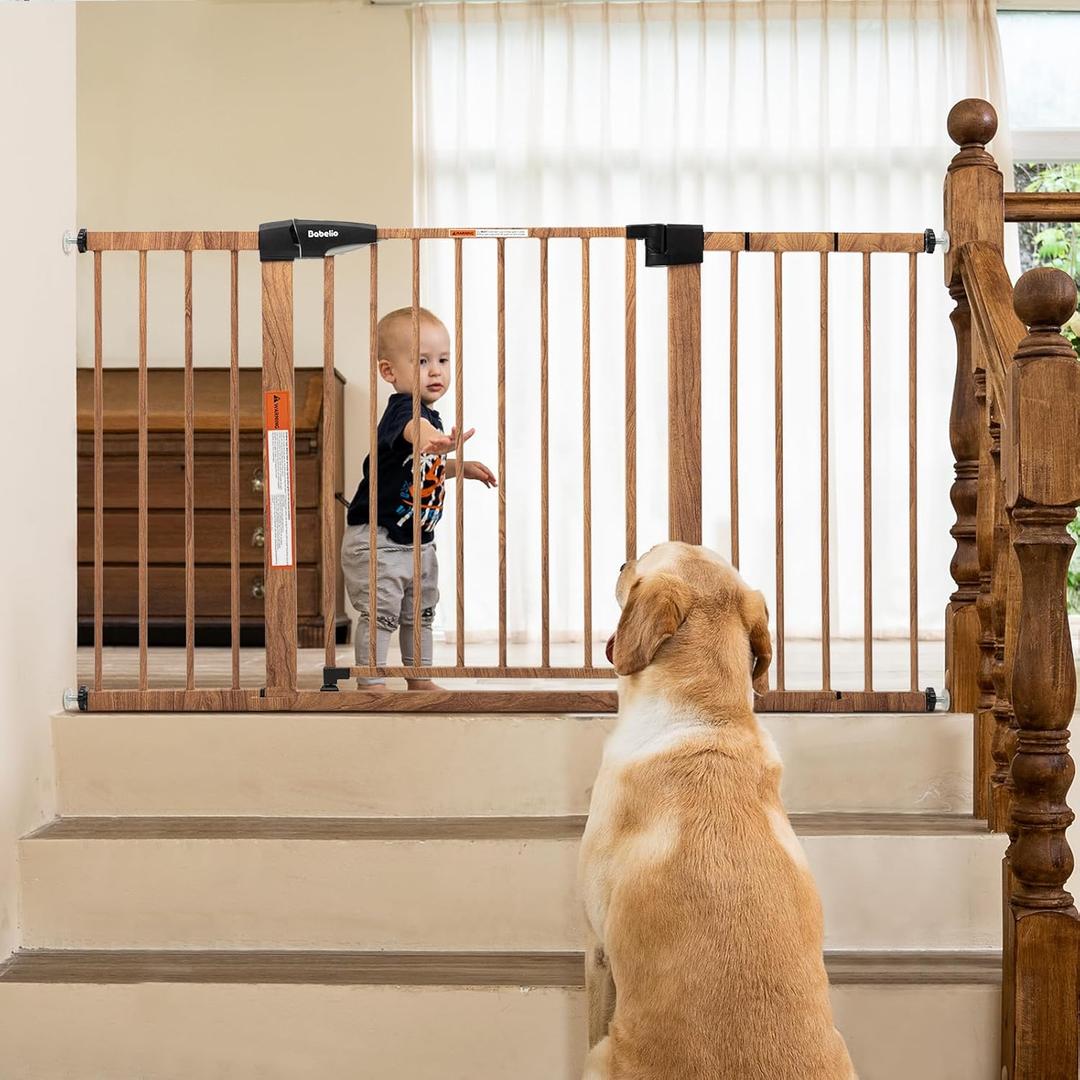 Mom's Choice Award Winner-BABELIO 29-55'' Extra Wide Baby Gate with Wood Pattern, Metal Pressure Mounted Dog Gate, for Stairs & Doorways, No Tools Required