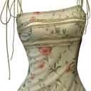 RoseSeek Women's Lace Trim Tie Shoulder Camisole Y2K Floral Square Neck Coquette Cami Tank Tops (M)