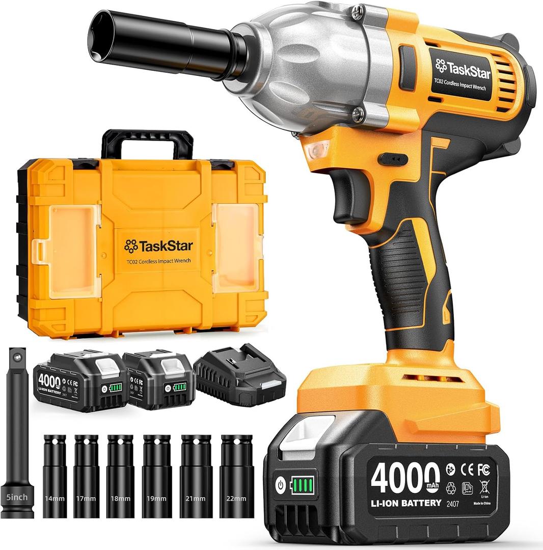 Cordless Impact Wrench 1/ 2 Inch, 1200N·m(886ft・lbs) Brushless High Torque Impact Gun, 21V Electric Impact Driver, 2x4.0Ah Batteries, Charger & 6 Sockets, Variable Speeds for Car/ Truck RV/ Mower