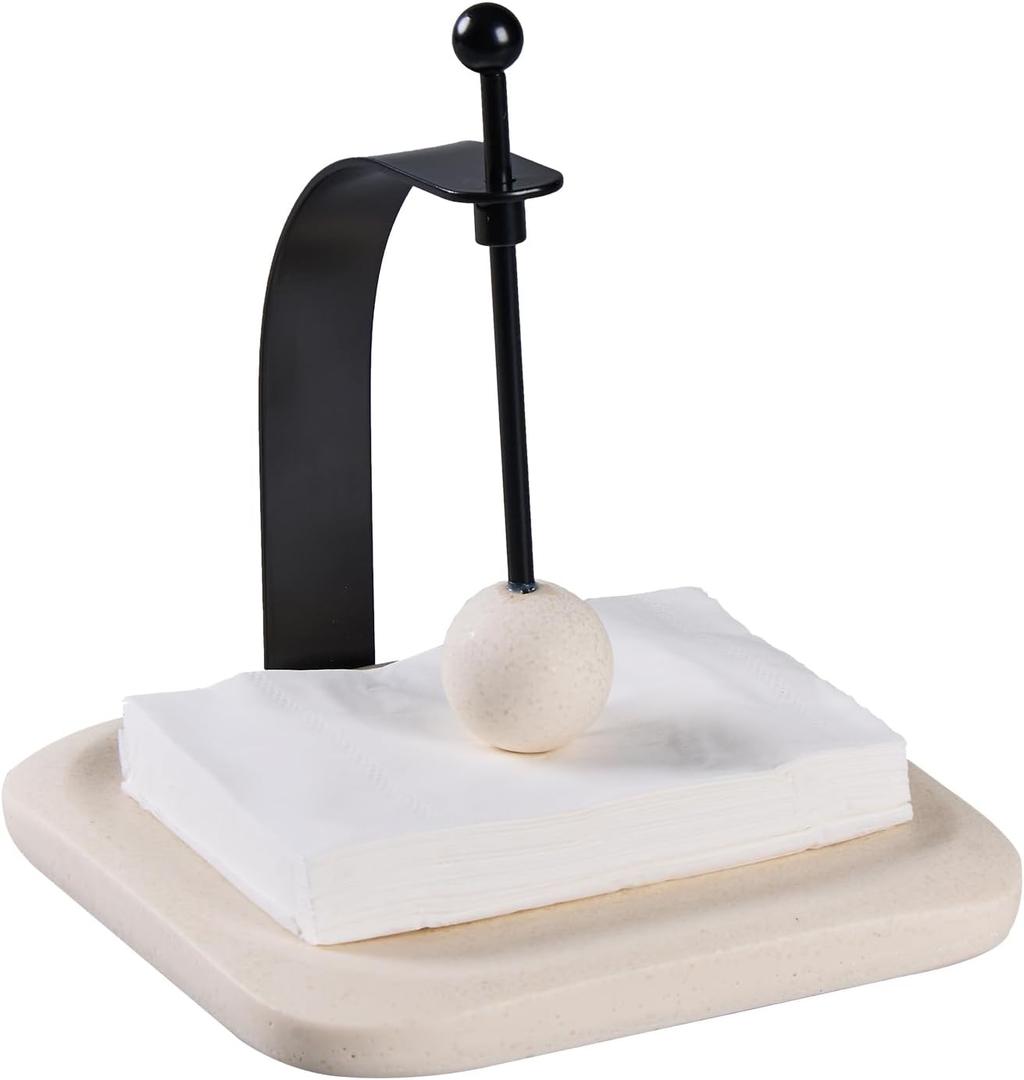 Beige Sand Stone Napkin Holder - Decorative Square Paper Napkin & Towel Holder for Kitchen, Restaurant, Bathroom - Durable Resin Table Organizer - Stylish Home Gift (7 x 7 IN)