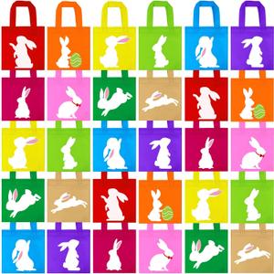 Elcoho 30 Pieces Easter Non-woven Bunny Bags with Handles 88 Inch Easter Treat Bag Bulk Goodie Gift Bags for Easter Party Favors