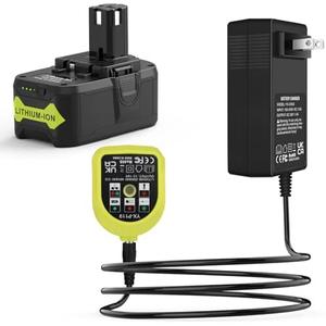 6.0Ah Replacement for Ryobi 18V Battery and Dual Chemistry Charger Combo Compatible with Ryobi Oneplus 18V Battery RB18L25 RB18L50 P108 P107 P104 P780(1Battery+1Charger)