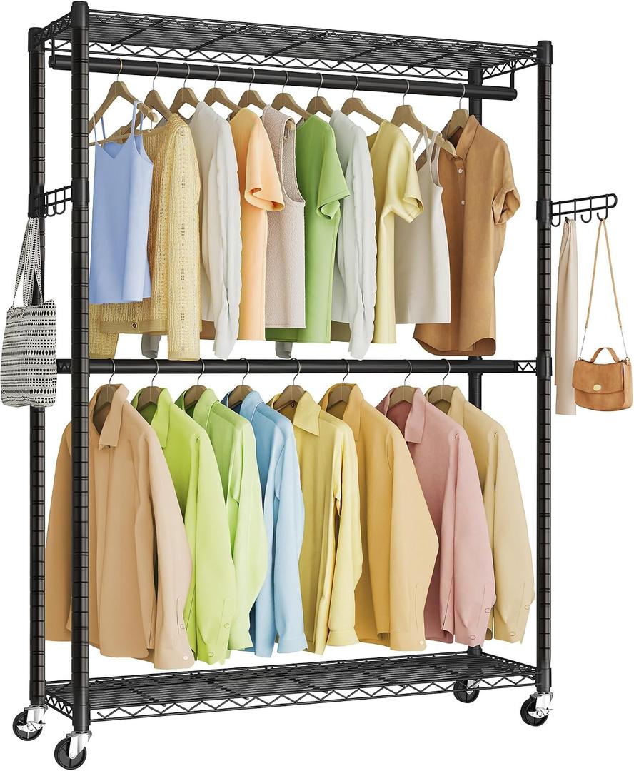 SONGMICS Heavy-Duty Clothes Rack, Portable Closet on Wheels, Garment Rack
