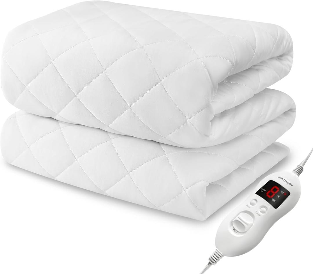 Heated Mattress Pad Twin Size, Electric Mattress Pad Cover w/Single Control 8 Heating Settings, Bed Warmer w/ 4 Auto Shut Off Settings, UL Certified, Deep Pocket, Machine Washable, White