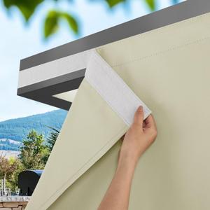 NICETOWN Rod-Free Outdoor Curtains for Patio Waterproof, Velcro Top & Back Tab Bottom with Free Rope for Wind Resistance, Weatherproof Drapes for Gazebo/Porch, W52 x L84 in, Light Beige, 2 Panels
