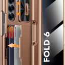 Vizvera for Galaxy Z Fold 6 Case Wallet,RFID Cards Holder [S Pen Holder][Privacy Screen Protector][Camera Cover] Shockproof Silicone Protective Phone Case for Z Fold 6 2024-Desert Gold