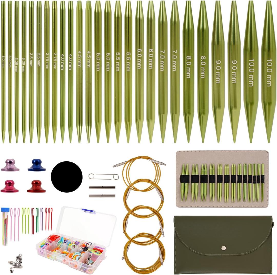 Interchangeable Circular Knitting Needles Set Includes 13 Pairs of Premium Aluminum Needles and Knitting Tools Box for Knitting Projects Use