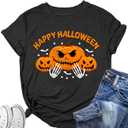 Women's Halloween Shirt:Pumpkin Art Patterns Crewneck Short Sleeve Halloween Party T-Shirt (XX-Large, Grey1)