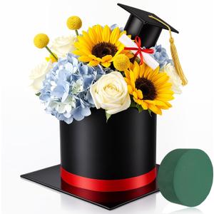 Resurhang Graduation Cap Flower Box with Floral Foam Graduation Hat Gift Box Class of 2026 Grad Candy Flower Table Centerpieces Decorations for Grad Party Favors Ceremony Activities Celebrations