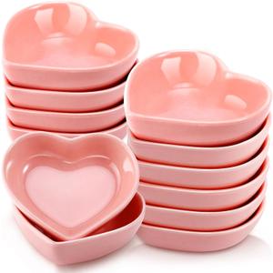 12 PCS Ceramic Heart Shaped Dipping Bowls, Mini Soy Sauce Dish, Porcelain Side Dishes for Dinner Wedding Sushi Candy, Multipurpose Seasoning Dishes Serving Dishes, Pink