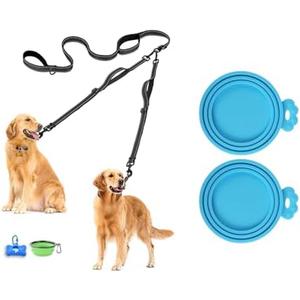 PetBonus No Tangle Double Dog Leash for Two Dogs and 2 Packs Silicone Pet Can Lids