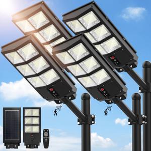 Sunwish Solar Street Lights Outdoor, Wide Angle Solar Lights Outdoor Flood Lights Motion Sensor Dusk to Dawn Remote Control Waterproof IP66, Parking Lot Lights Commercial for Yard(4 Packs)
