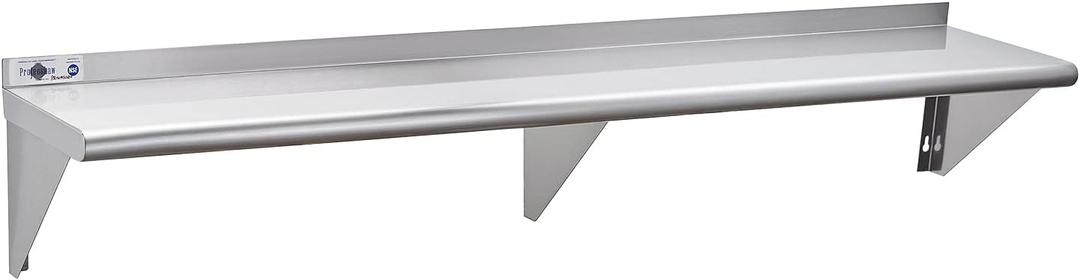 Profeeshaw NSF Stainless Steel Shelf 12” x 60”, 315 lb Commercial Shelves Wall Mounted Metal Shelving with Backsplash and 2 Brackets for Restaurant, Bar, Utility Room, Kitchen and Garage