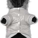 LESYPET Dog Coat for Small Dogs, Windproof Doggie Puffer Jacket with Leash Hole, Extra Warm Dog Jacket Winter Coat, Grey Medium