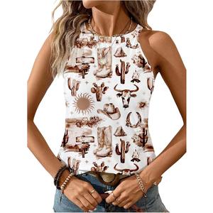 RoseSeek Women's Graphic Halter Tops Sleeveless Summer Tank Tops Western Outfits Cowgirl Concert Tops S