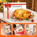 DePango Roasting Rack, Stainless Steel Oval Cooling Rack with Handle, Wire Rack with Integrated Feet, for Cooking, Grilling, Drying, 16.5”x11.5”